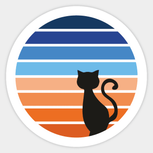 Cat looking at sunset - vintage illustration in orange and blue Sticker